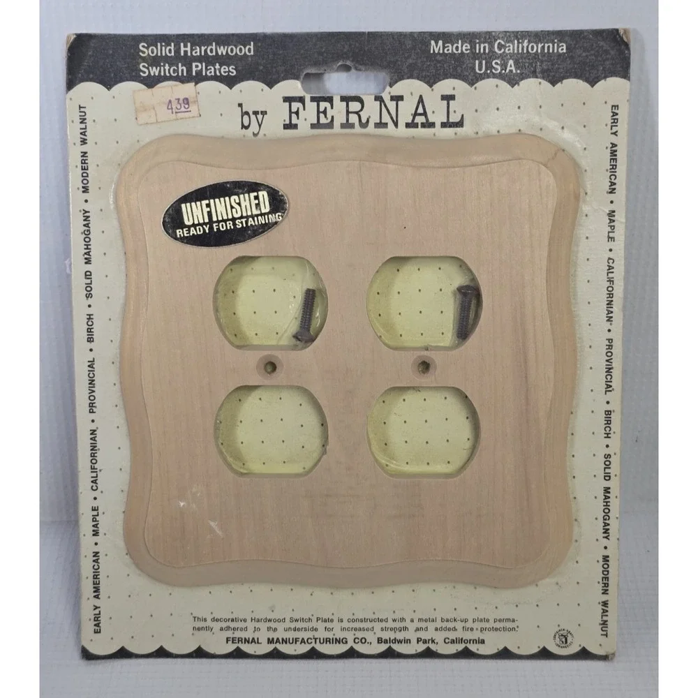 2 Vintage Fernal Solid Maple Hardwood Double Outlet Light Switch Plate Cover USA